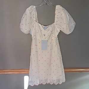 The Hill House Matilda Dress, White Dress with Cherry Red Dots